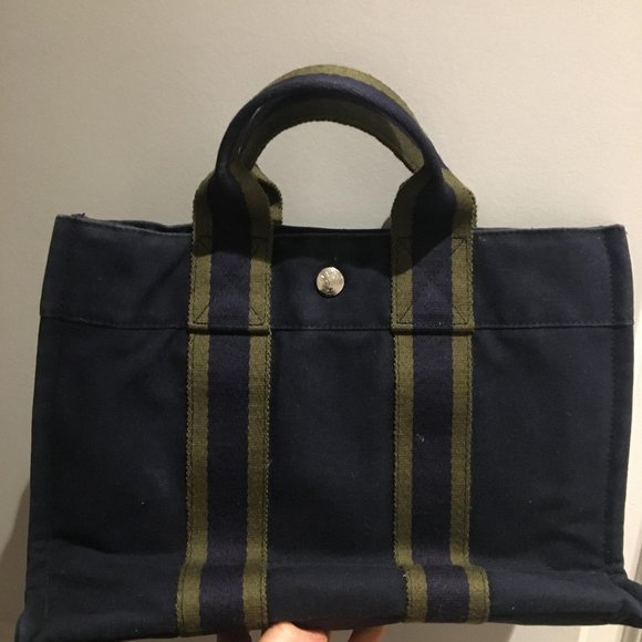 Hermes Blue Canvas Fabric Fourre Tout TPM France - Picture 8 of 11